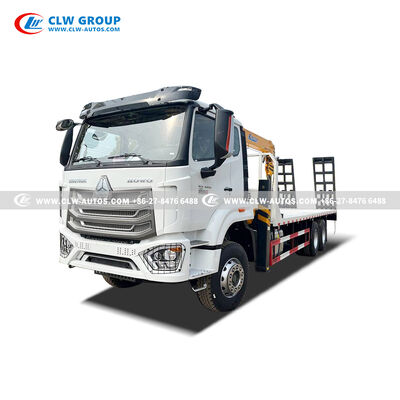 Sinotruk HOWO NX 6x4 Flatbed Truck with 5-Ton XCMG Straight Boom Crane, 380HP Diesel Engine, and 5,300mm × 2,300mm Flatbed Deck